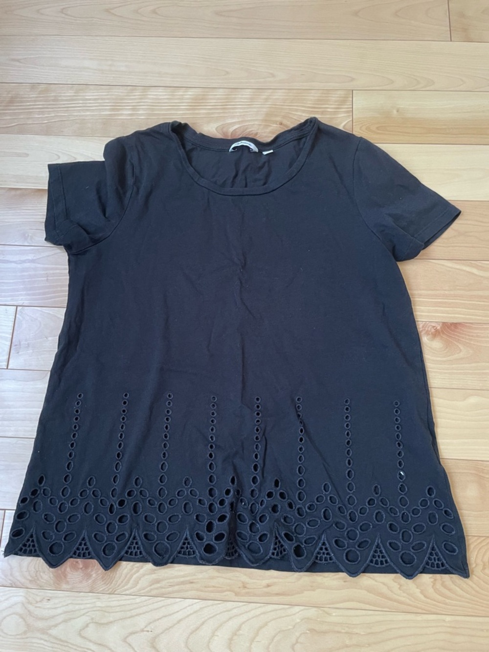 Black Eyelet-Hem Short Sleeve Top